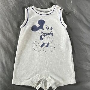 Cotton Slub Sleeveless Mickey Mouse Romper